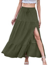 Full-size long ruffled maxi skirt with slit