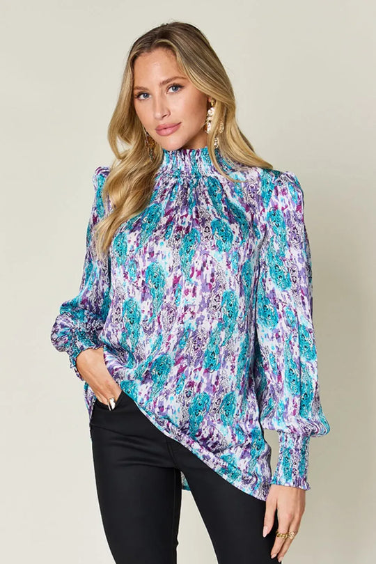 Another view: Printed Smocked Long-Sleeve Blouse — Full Size
