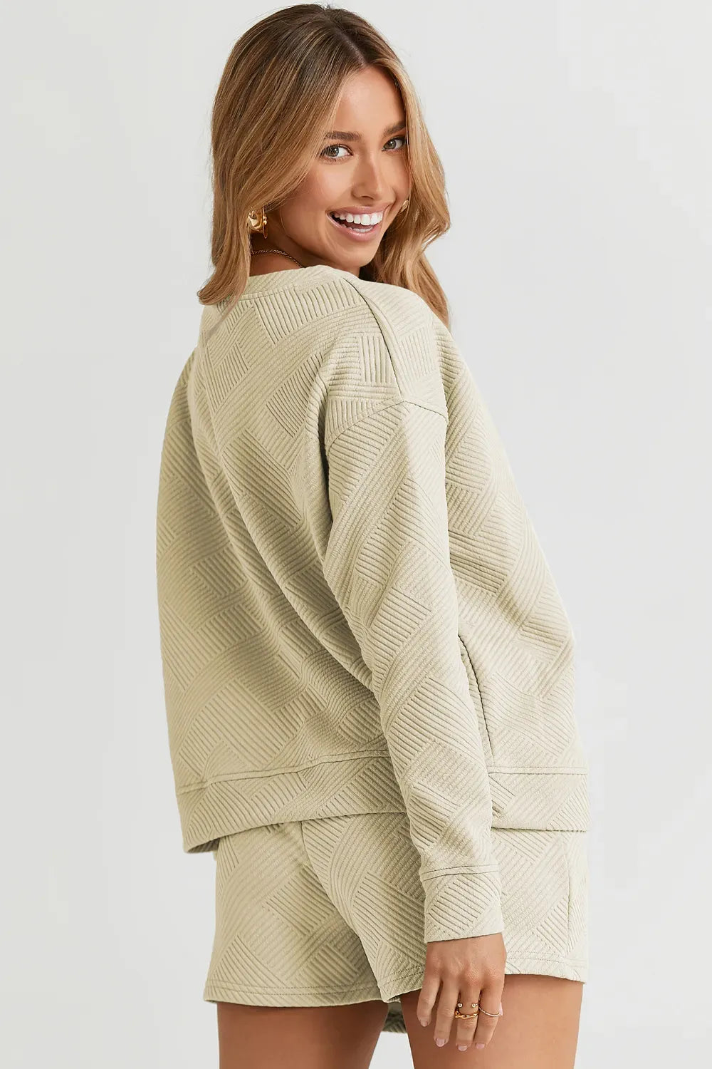 Double Take Textured Top & Drawstring Shorts Set — photo 31