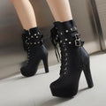 Women's Thick-Heel Rivet Martin Boots | Chunky Heel Lace-Up Synthetic PU Ankle Boots