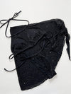 Black glitter halter bikini and wrap skirt three-piece set