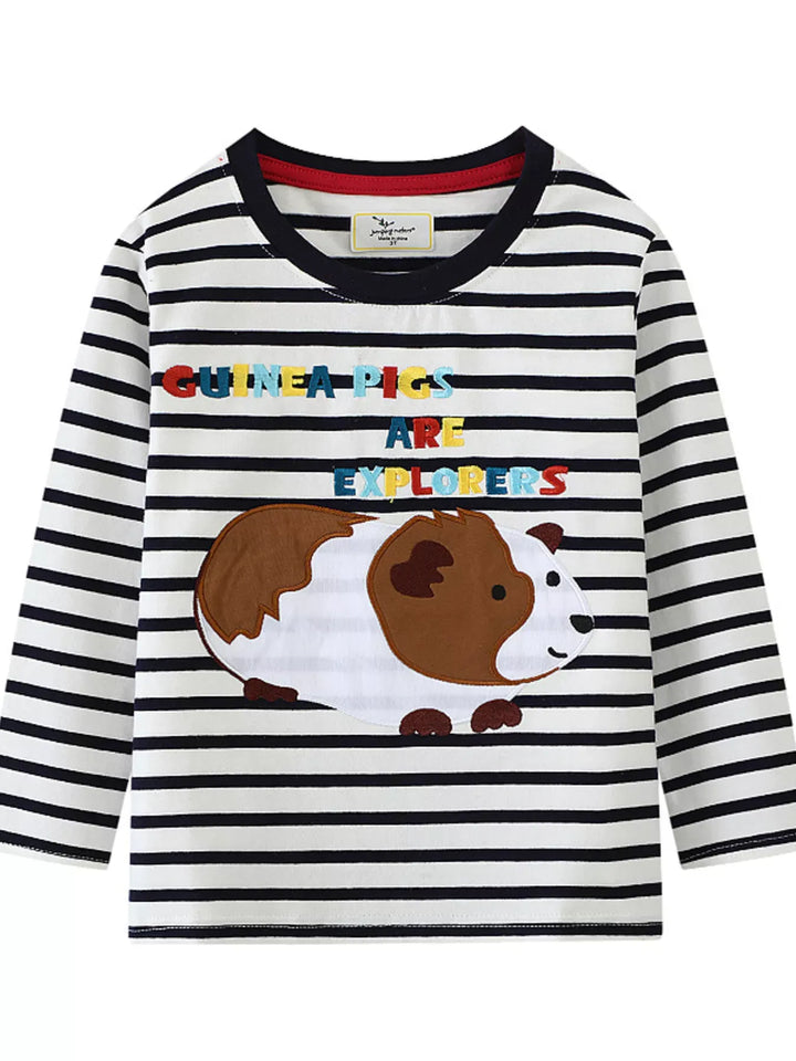 Kids' Guinea Pig Explorer Striped T-Shirt – Black