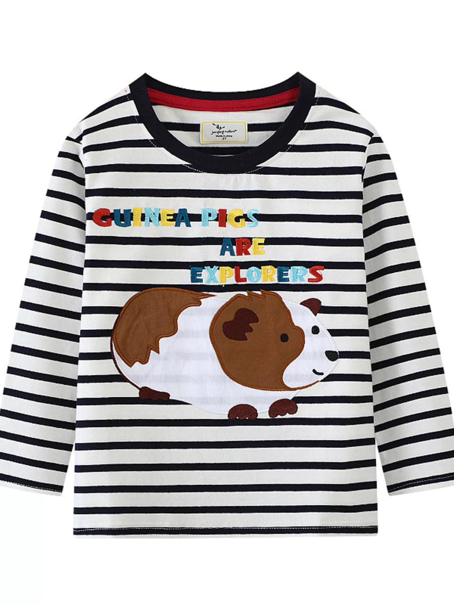 Kids' Guinea Pig Explorer Striped T-Shirt – Black