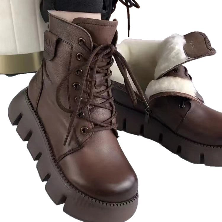 Women's Fleece-Lined Insulated Snow Boots | Soft Leather Side-Zip Winter Boots