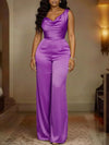 Women's cowl-neck wide-leg jumpsuit in sizes S to 3XL