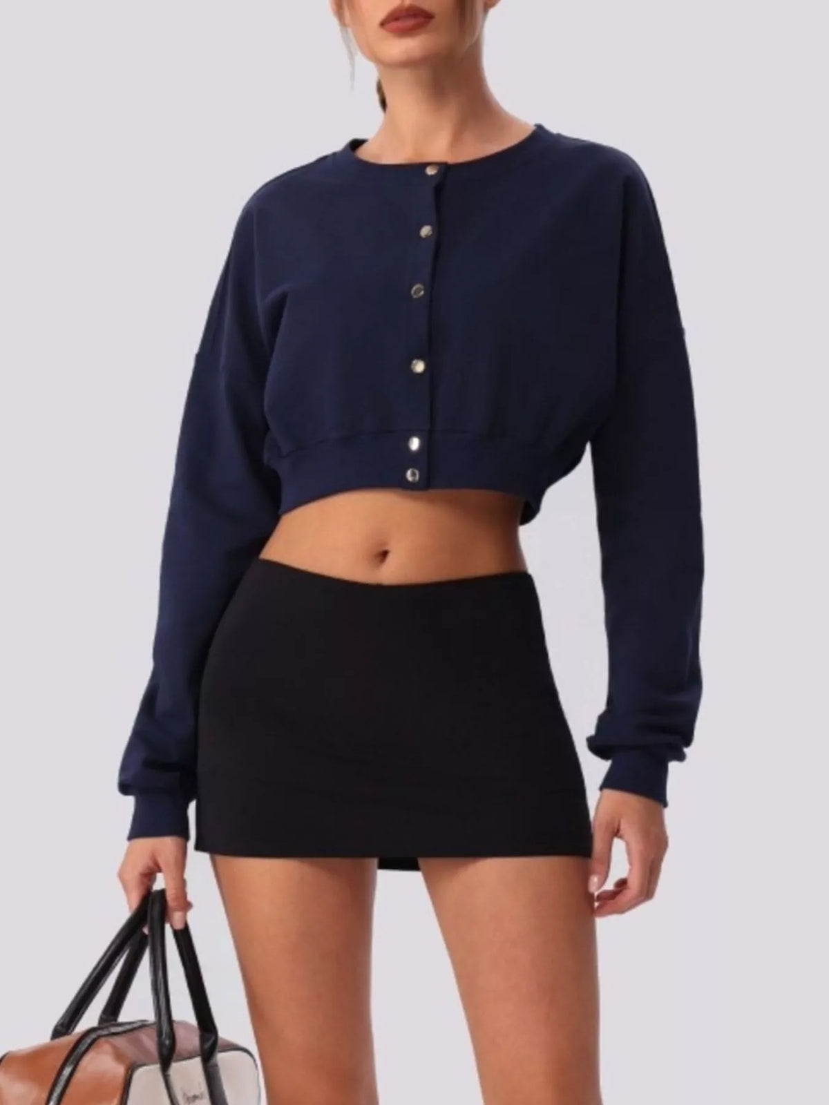 Cropped Button-Down Activewear Cardigan