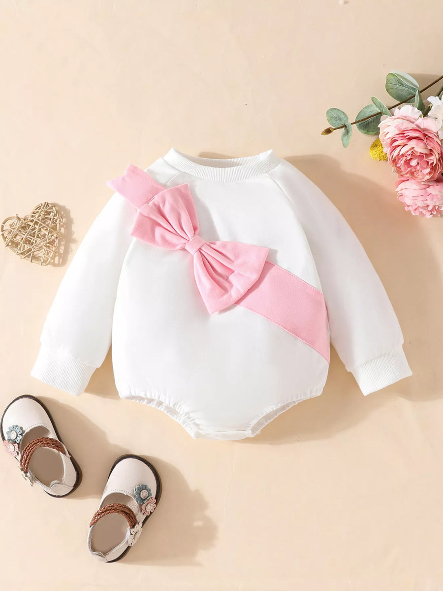 Baby Bow Long-Sleeve Bodysuit — White