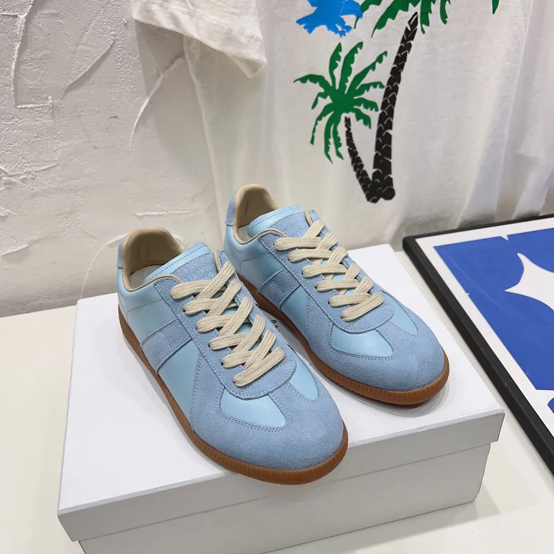 Premium Genuine Leather Casual Sneakers - Unisex Breathable Lace-Up Shoes