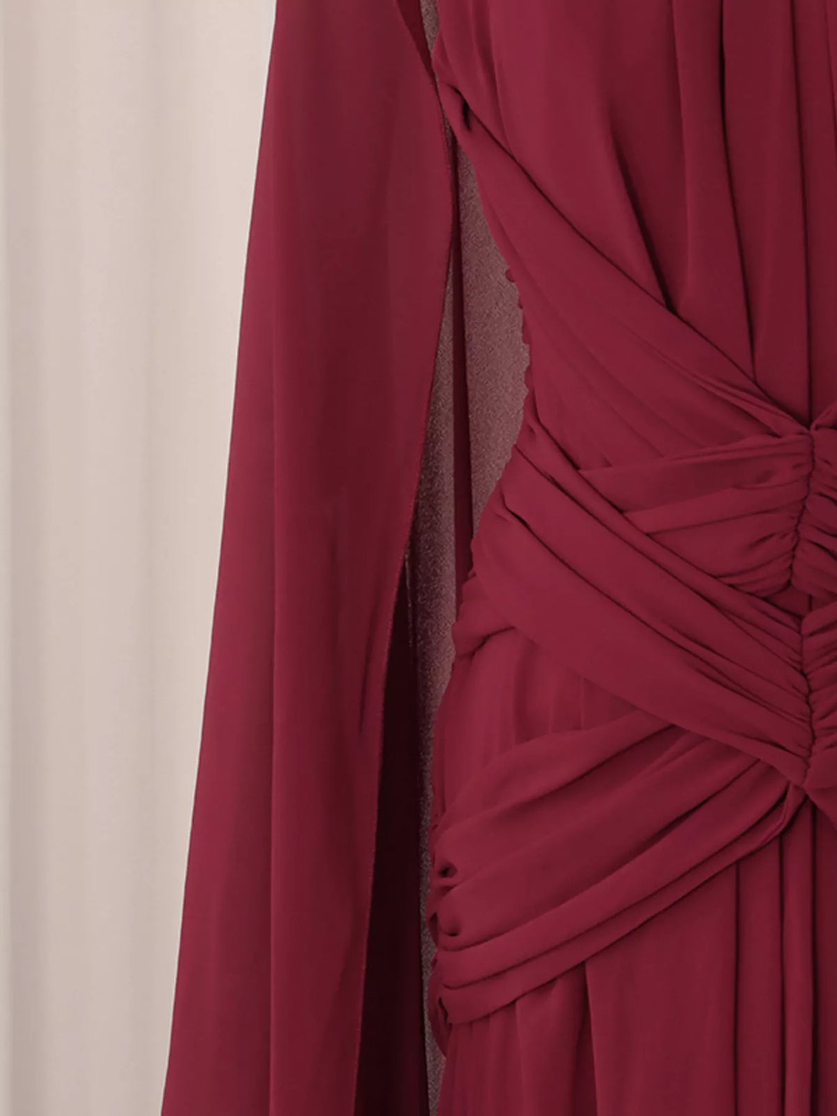 Red Ruched Halter-Neck Cape Maxi Dress