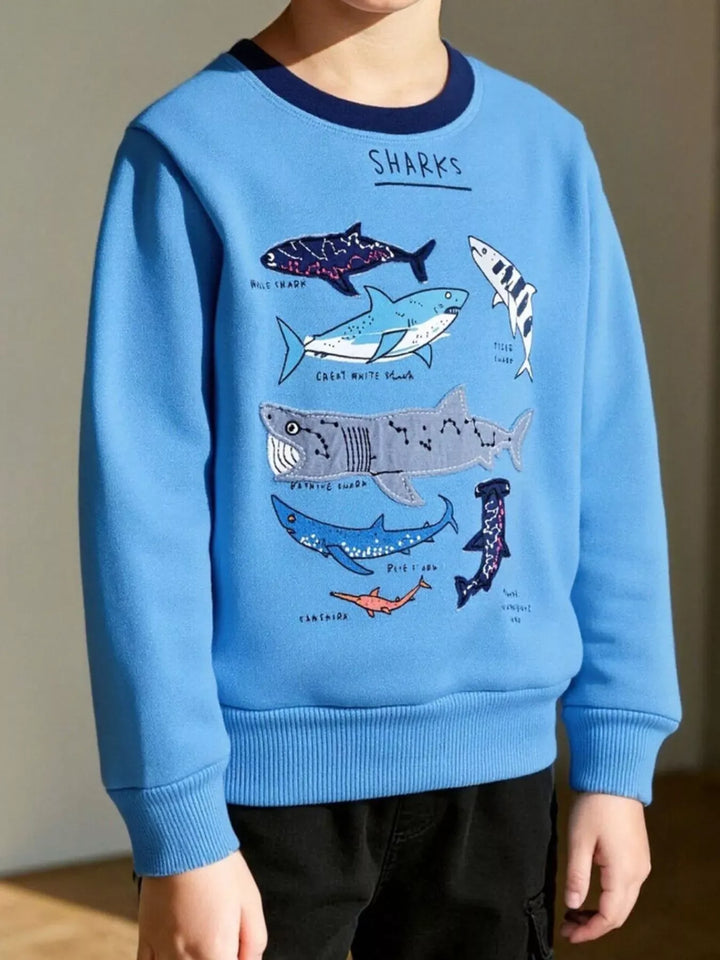 Kids' Shark-Print Cotton Sweatshirt – Sky Blue