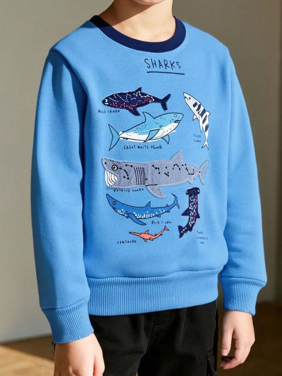 Kids' Shark-Print Cotton Sweatshirt – Sky Blue