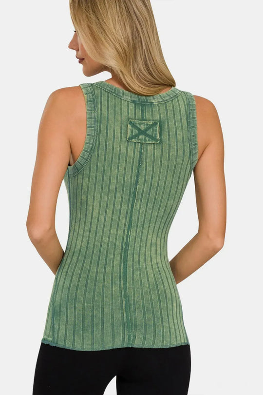 Another view: Washed Ribbed Half Snap Henry Tank