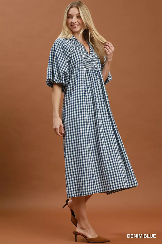 Another view: Umgee Puff Sleeve Plaid Midi Dress