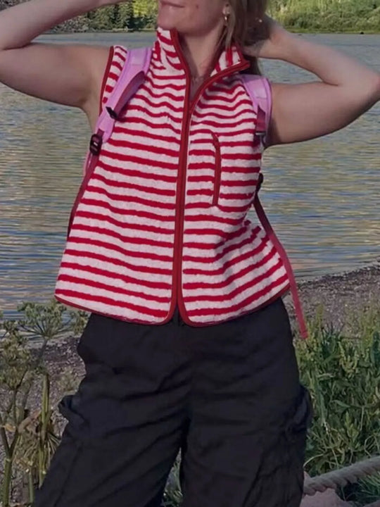 Another view: Striped Fleece Zip-Up Vest Coat