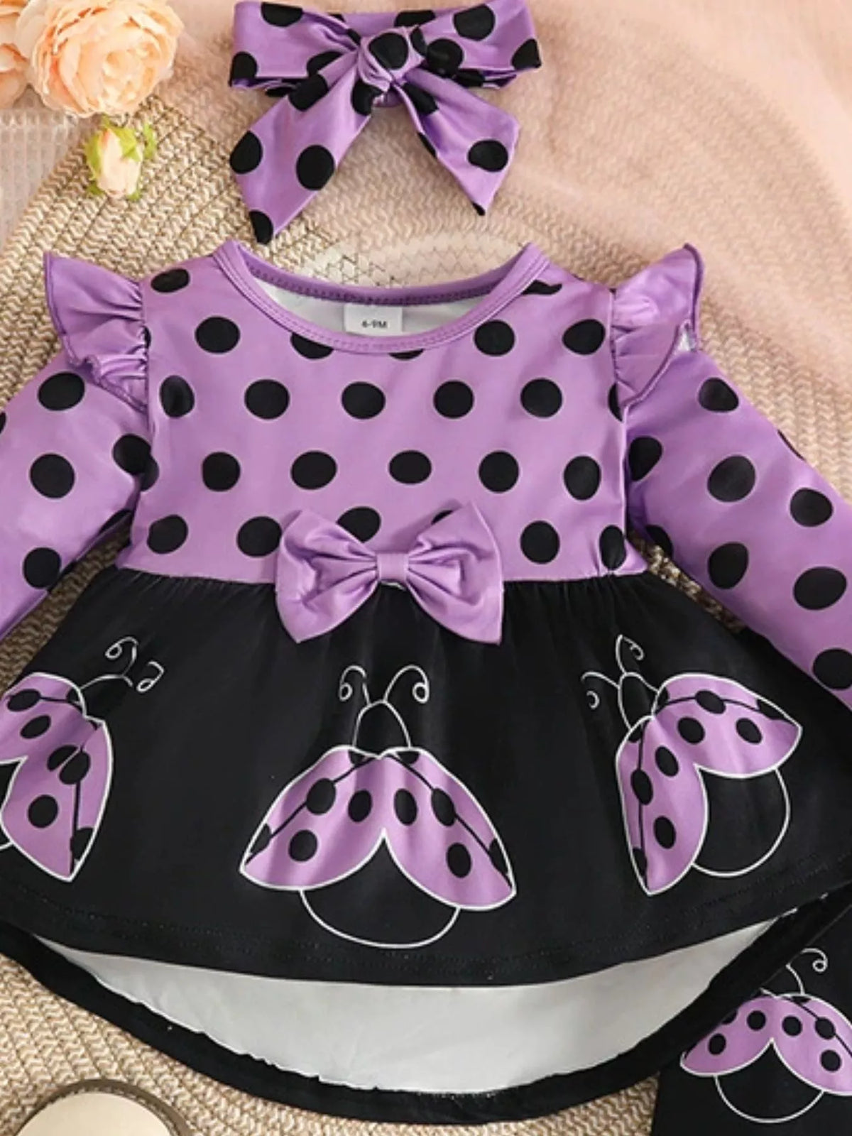 Clover Club Ladybug Polka Dot Ruffle-Trim Top and Pants Set with Headband