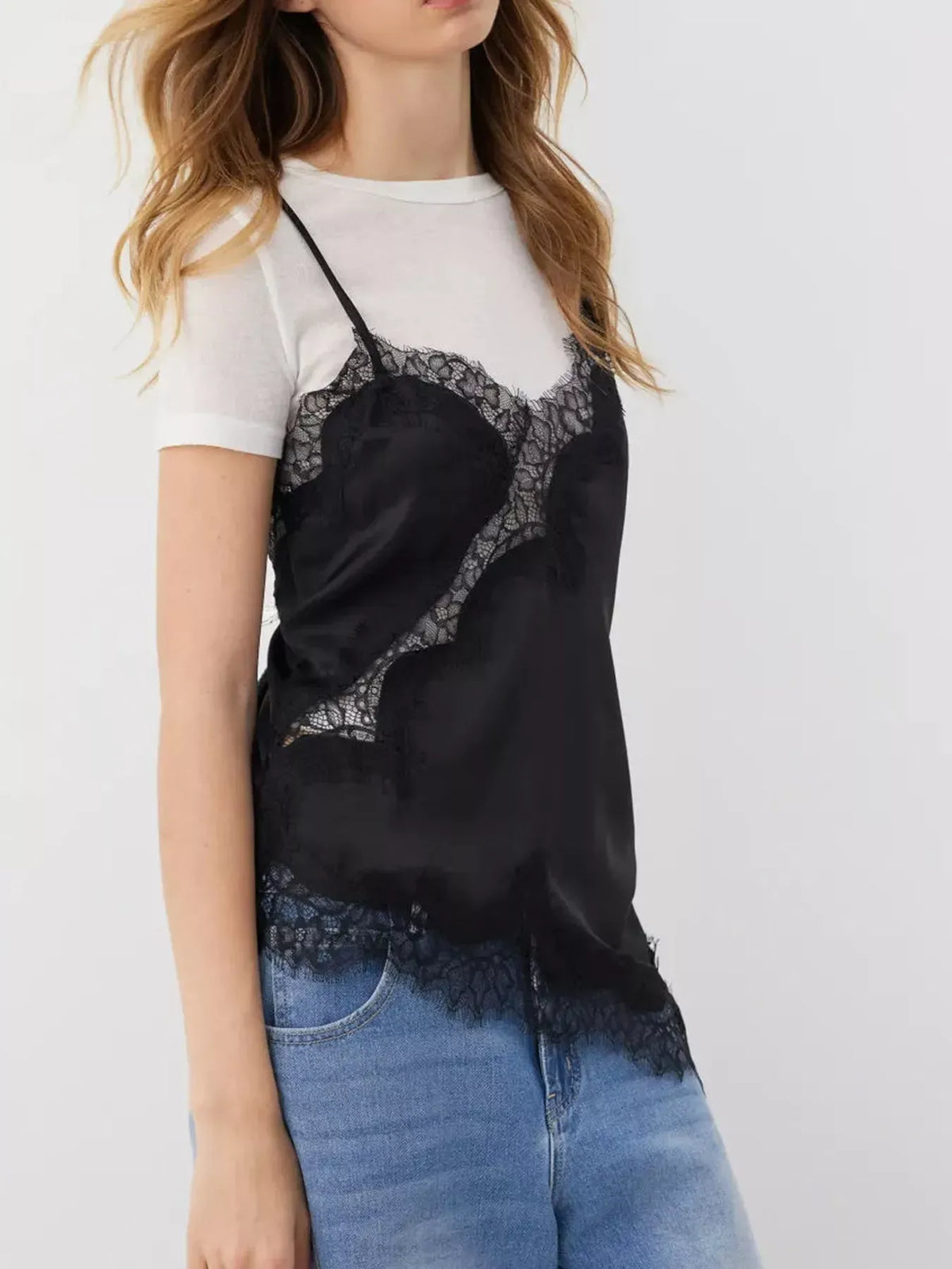 Women's Asymmetric Lace-Trim Satin Camisole — photo 9