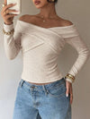 Women's apricot crisscross long-sleeve top