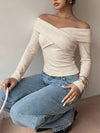 Women's apricot crisscross off-shoulder crop top