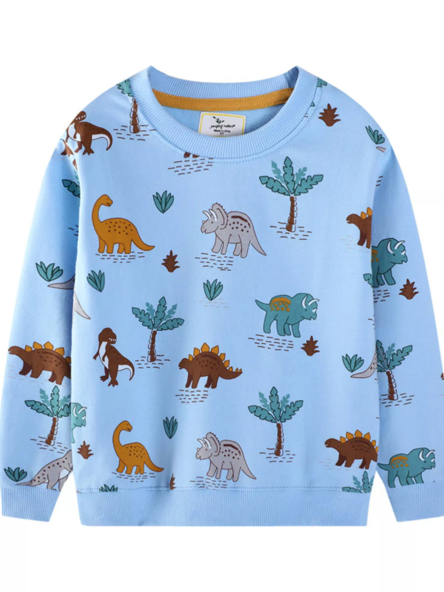 Kids’ Dinosaur-Print Cotton Sweatshirt — Light Blue