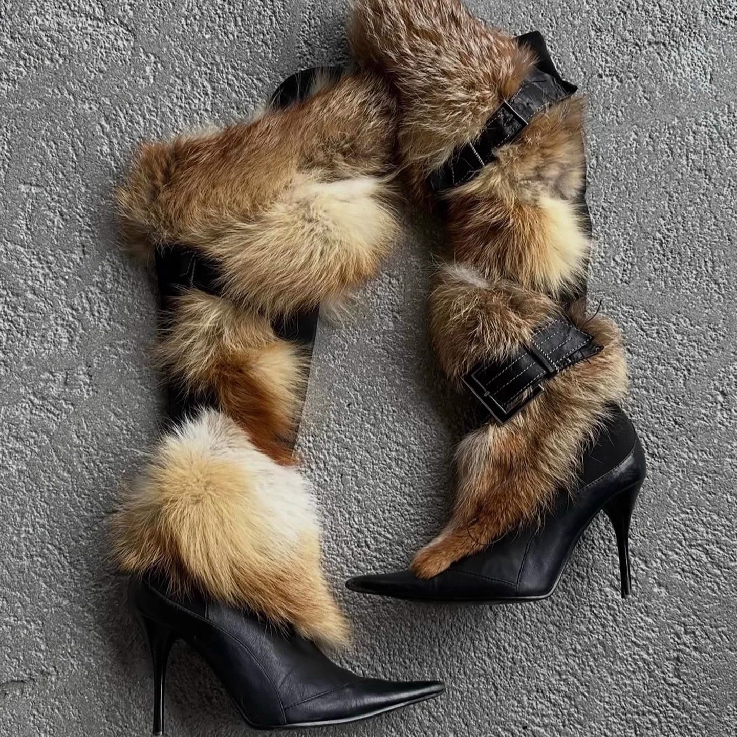 Women's Fluffy Stiletto Thigh-High Boots | Pigskin Slip-On Pointed-Toe Heels