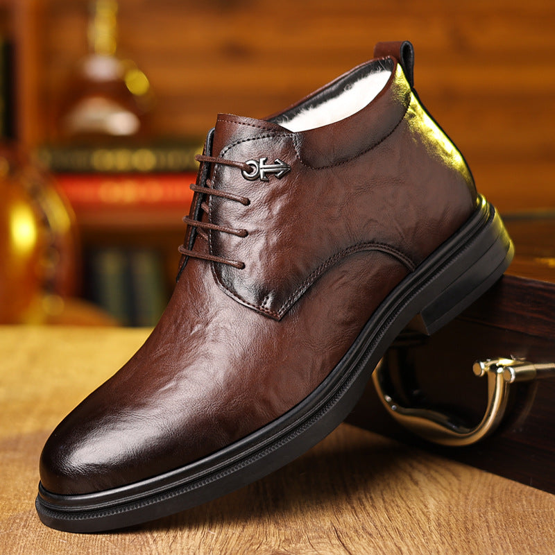 Women's Fleece-Lined High-Top Leather Shoes | Insulated Lace-Up Winter Boots