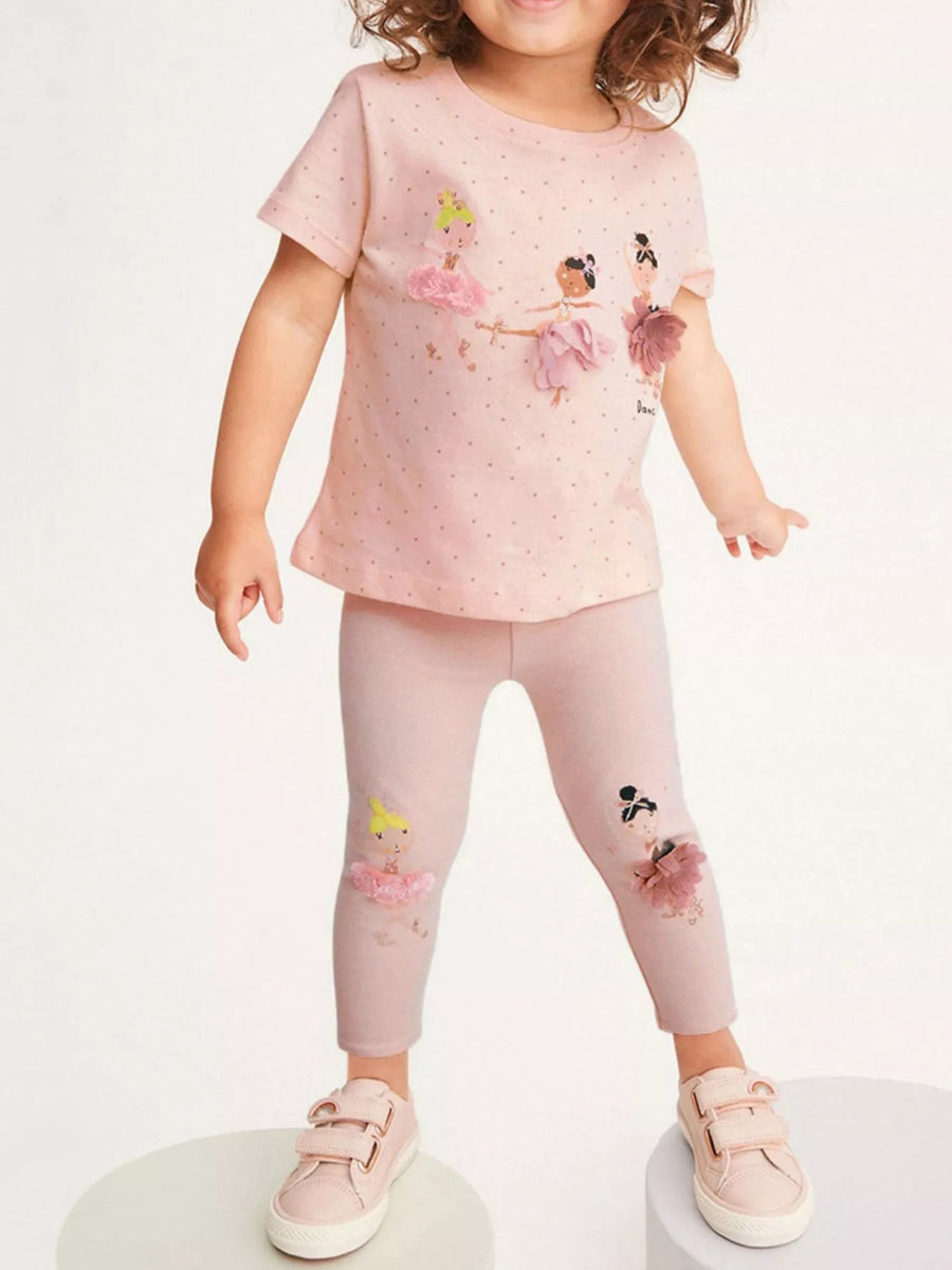 Girls' Embroidered Ballerina Top & Pants Set — Apricot
