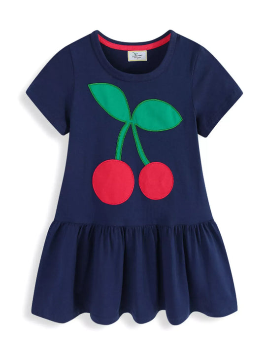 Another view: Girls’ Cherry-Appliqué Ruffle Dress — Dark Navy