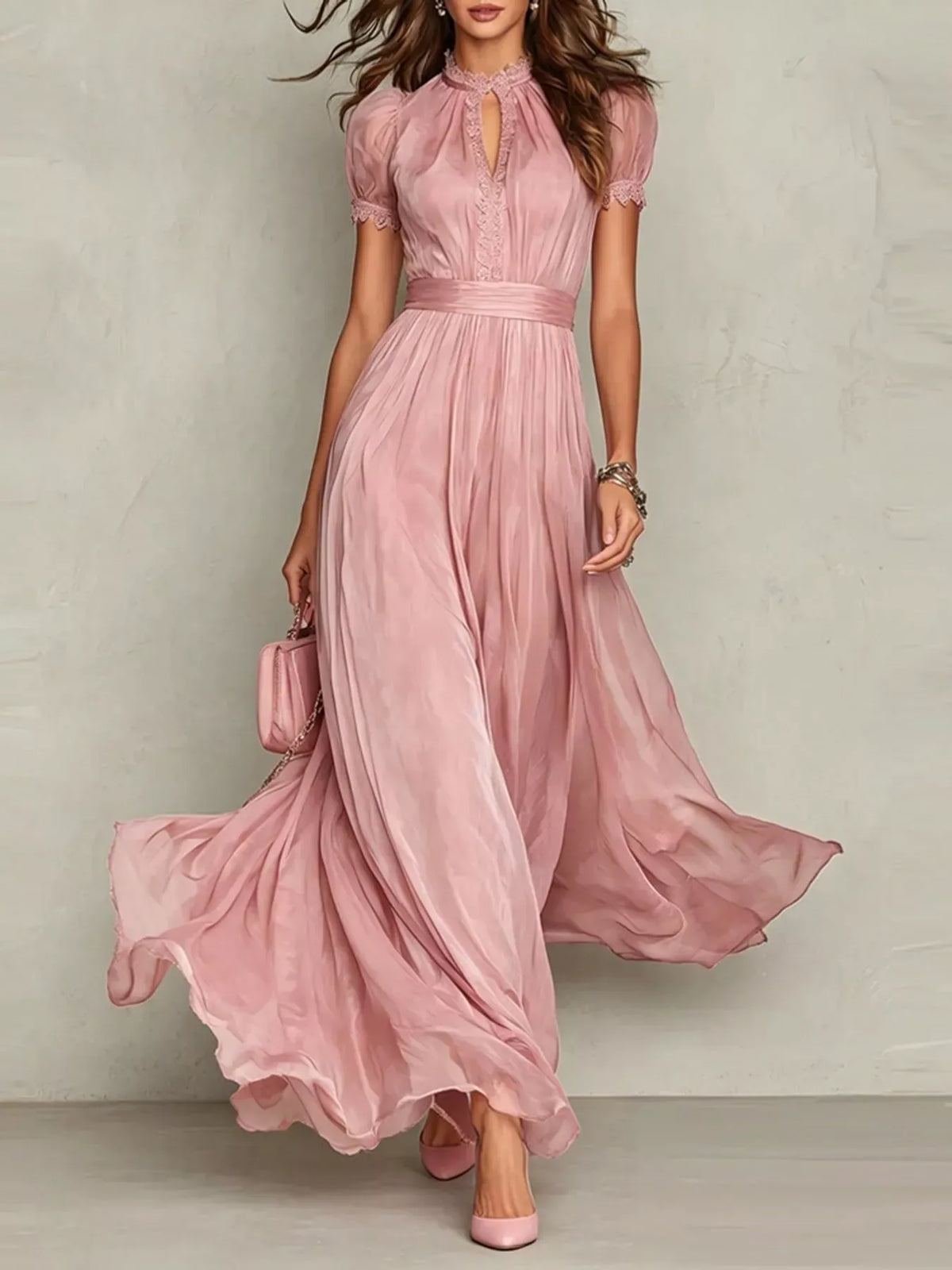 Mock-Neck Chiffon Keyhole Maxi Dress — photo 8