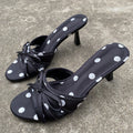 Women's Polka-Dot Bow-Knot Slippers - Elegant Satin High Heel Slip-On Shoes