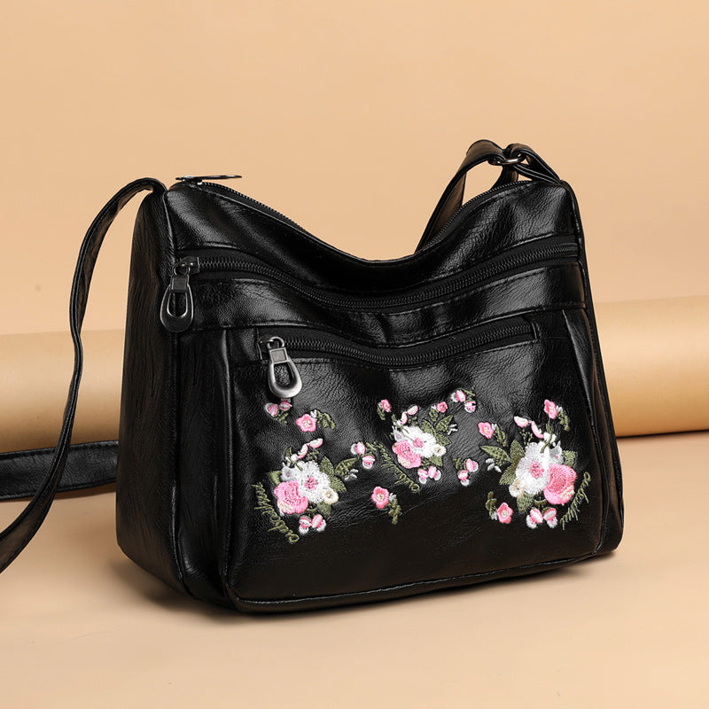 Embroidered Soft PU Leather Shoulder Bag