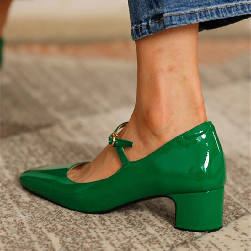 Women's Mid-Heel Square-Toe Pumps | Plus-Size Buckle Mule Shoes
