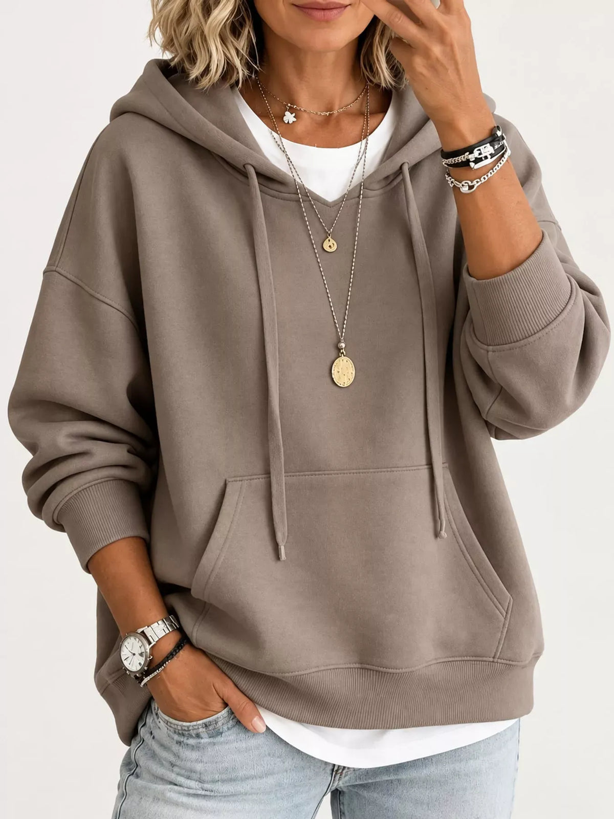 Relaxed Drop-Shoulder Drawstring Hoodie — photo 13