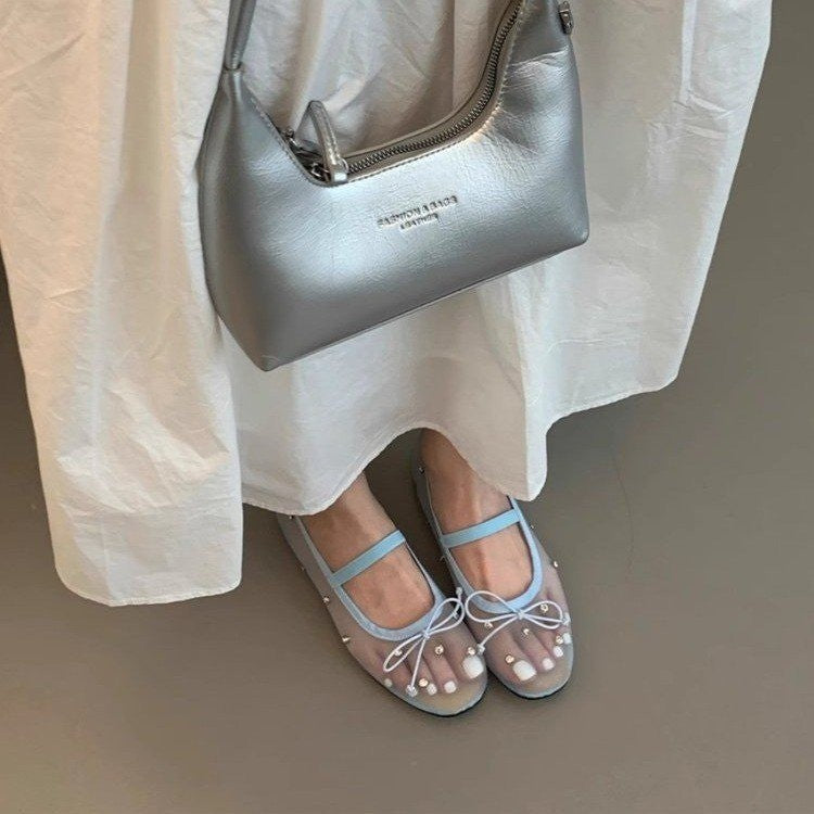 Women's Rhinestone Mesh Ballet Flats | Slip-On Round Toe Flat Shoes