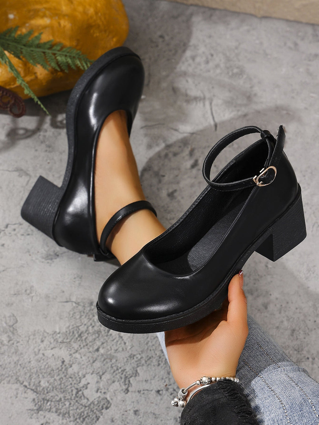 Women's Round Toe Chunky Heel Mary Jane Shoes – Buckle Detail, PU Leather, EU 36–42