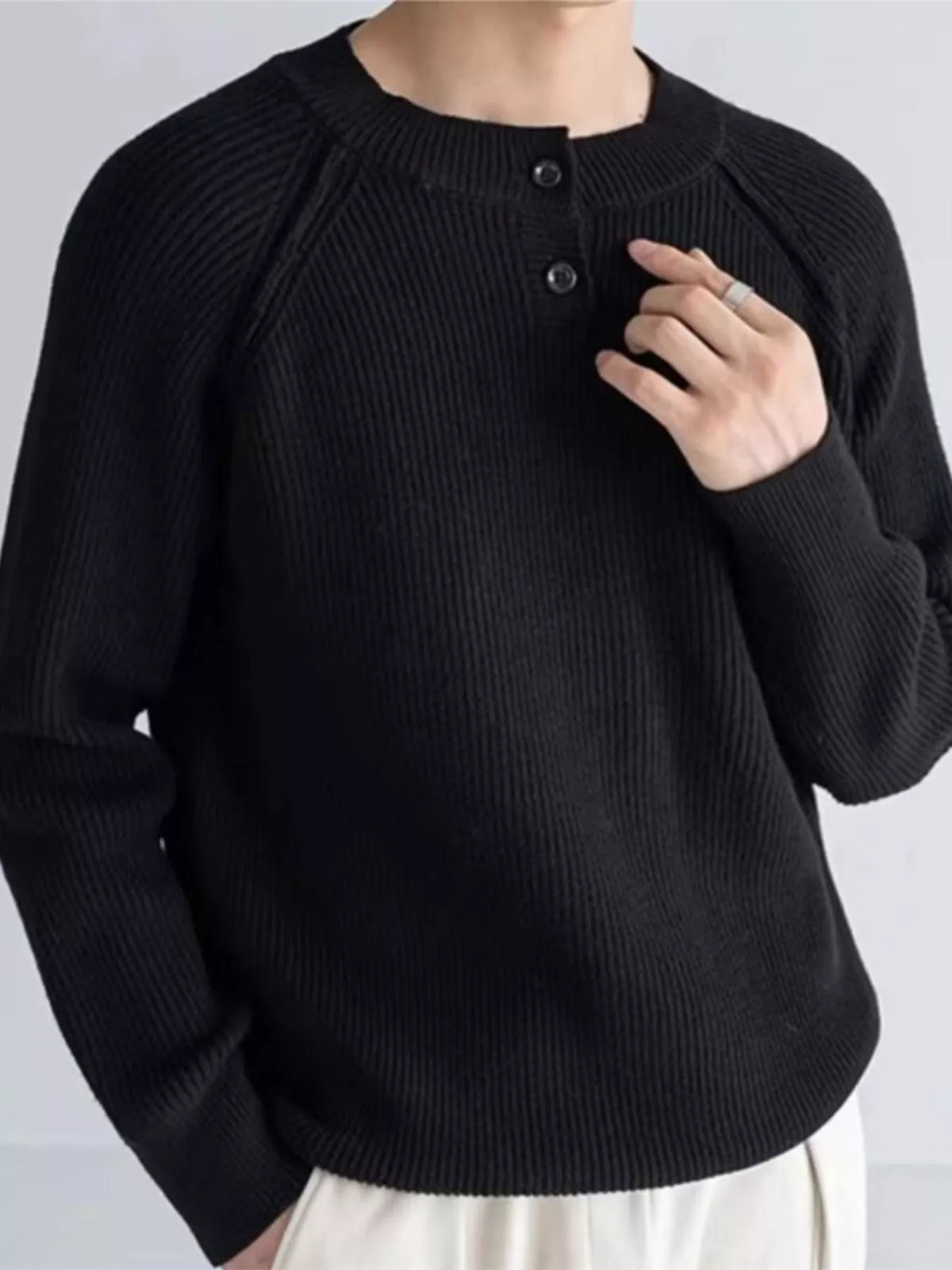 Men's Ribbed Raglan Henley Knit Top