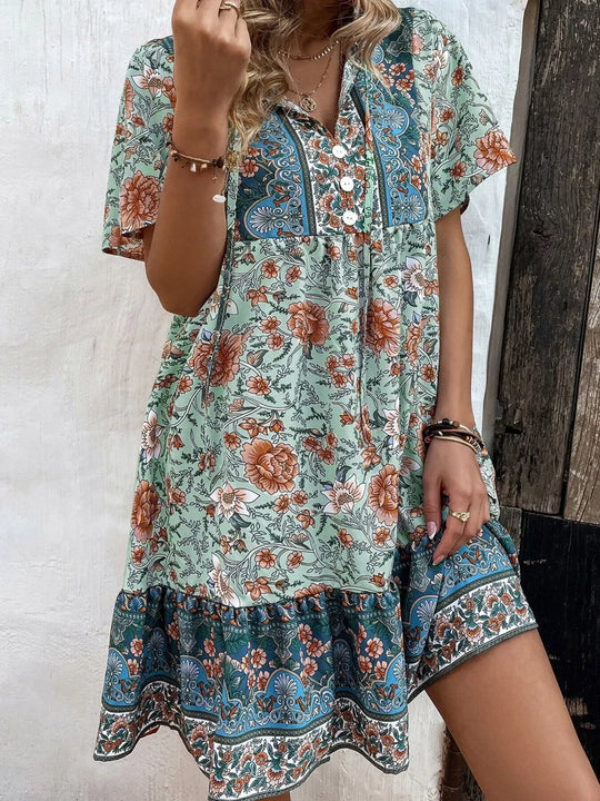 Another view: Floral Print Tie-Neck Ruffle Hem Mini Dress