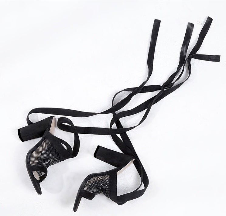 Women's Lace-Up Bandage Sandals | Open-Toe Flock High Heel Sandals