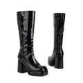 Women's Chunky Heel Mid-Calf Boots | Square Toe Side Zipper High Heel Boots