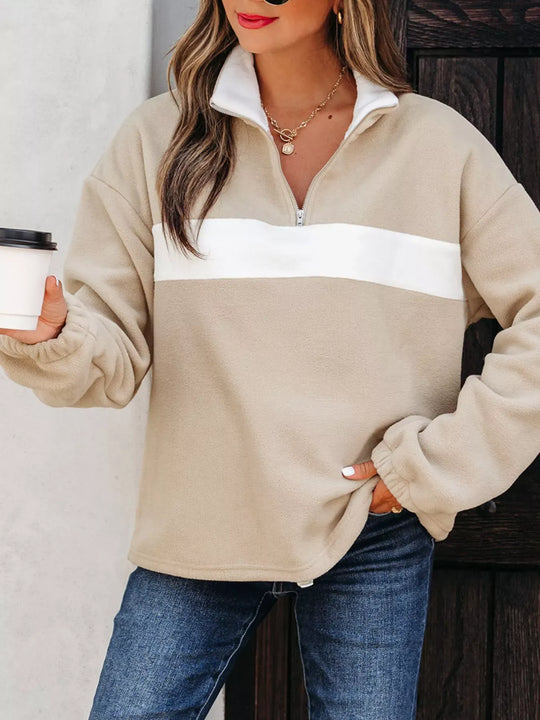 Another view: Fleece Colorblock Half-Zip Pullover — Khaki