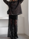 Black full-length lace skirt for women