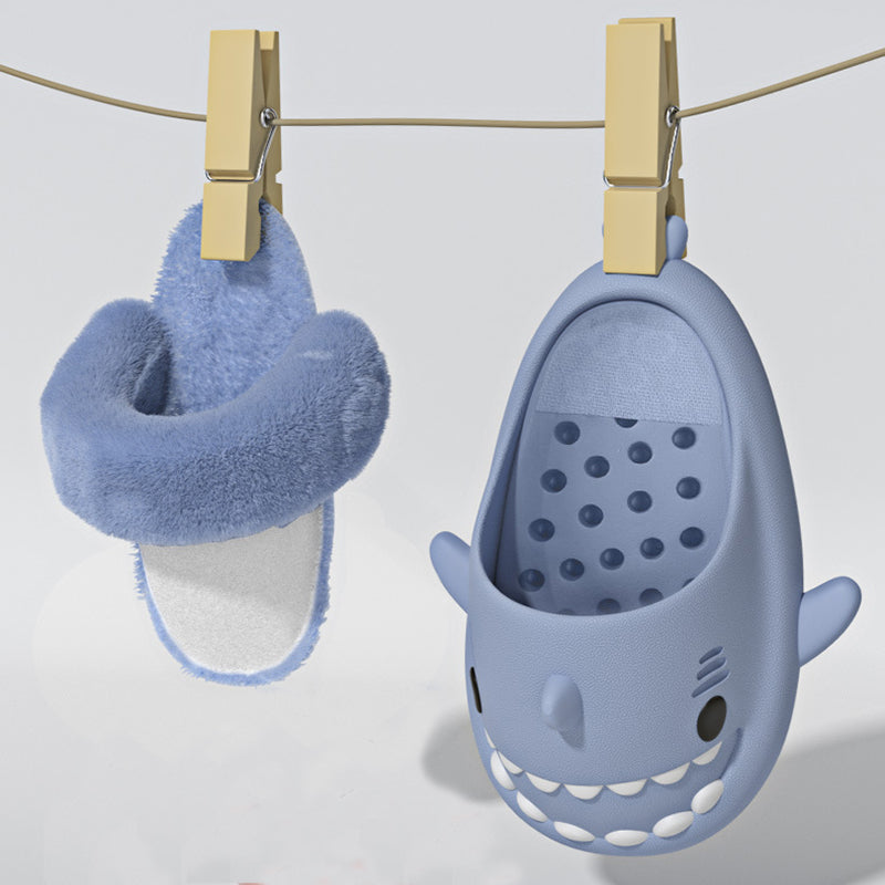 Shark Slippers Warm Fuzzy House Shoes | Detachable Fuzzy Winter Bedroom Slippers