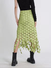 Cascading disc-fringe asymmetrical midi skirt