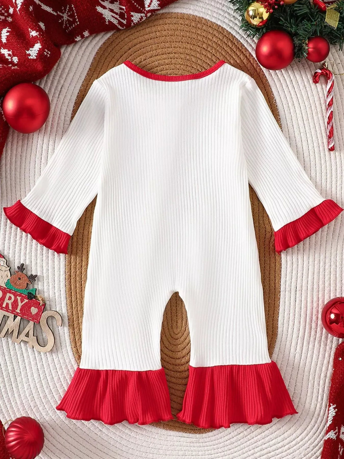 Baby Christmas Ruffle-Trim Ribbed Jumpsuit — photo 2