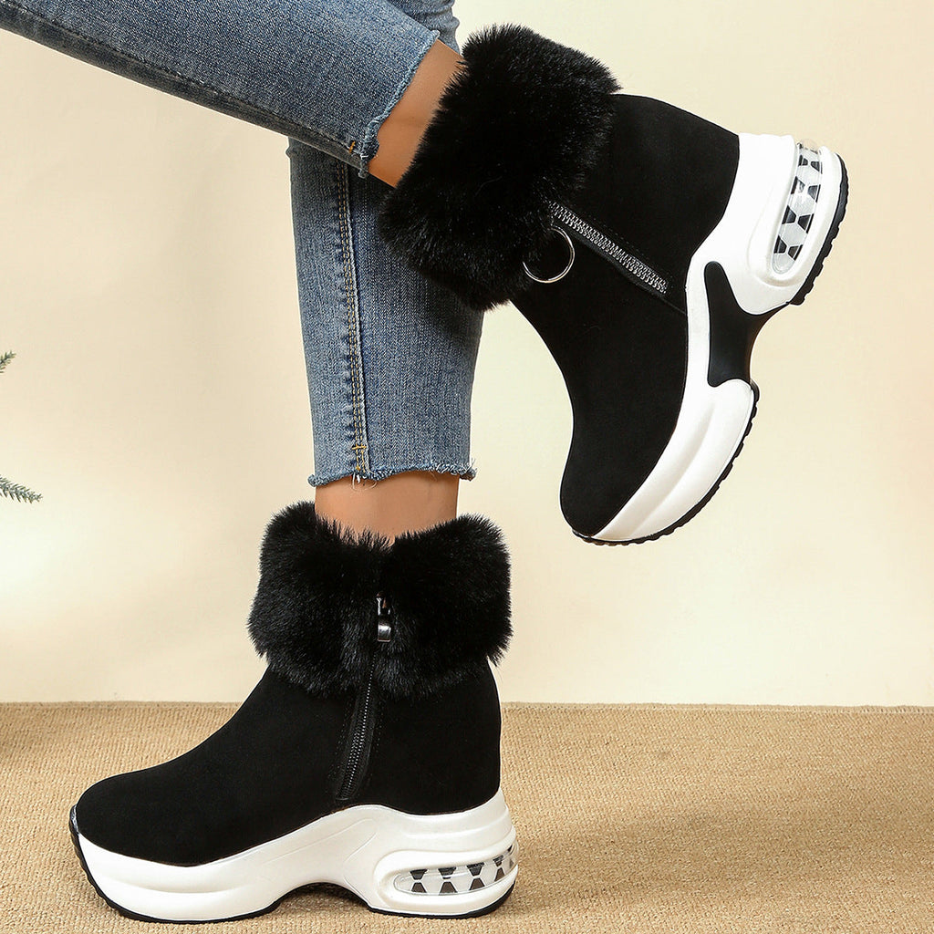 Women's Platform Fleece-Lined Ankle Boots | Height-Enhancing Winter Snow Boots