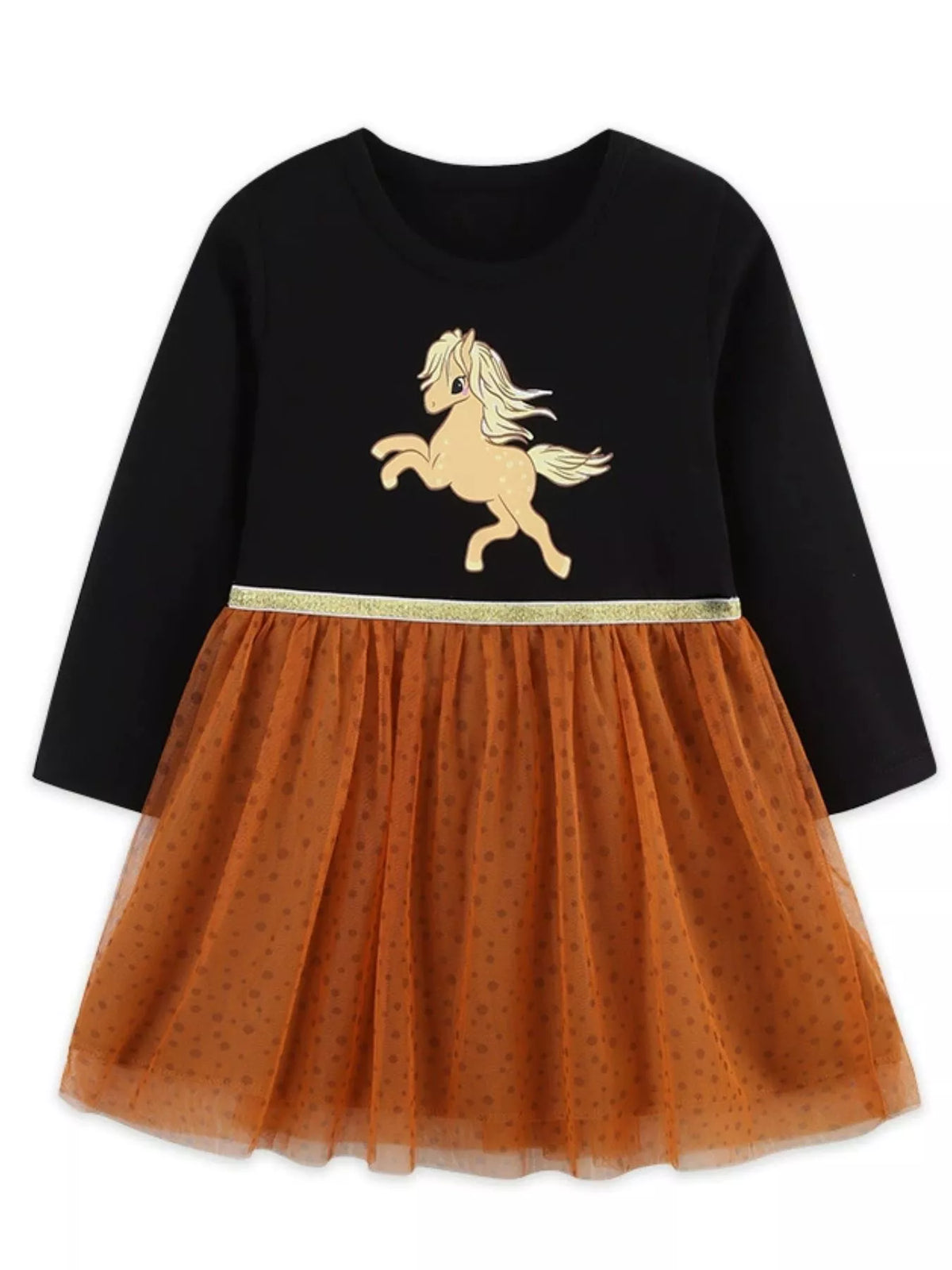 Storybook Horse Long-Sleeve Tulle Dress