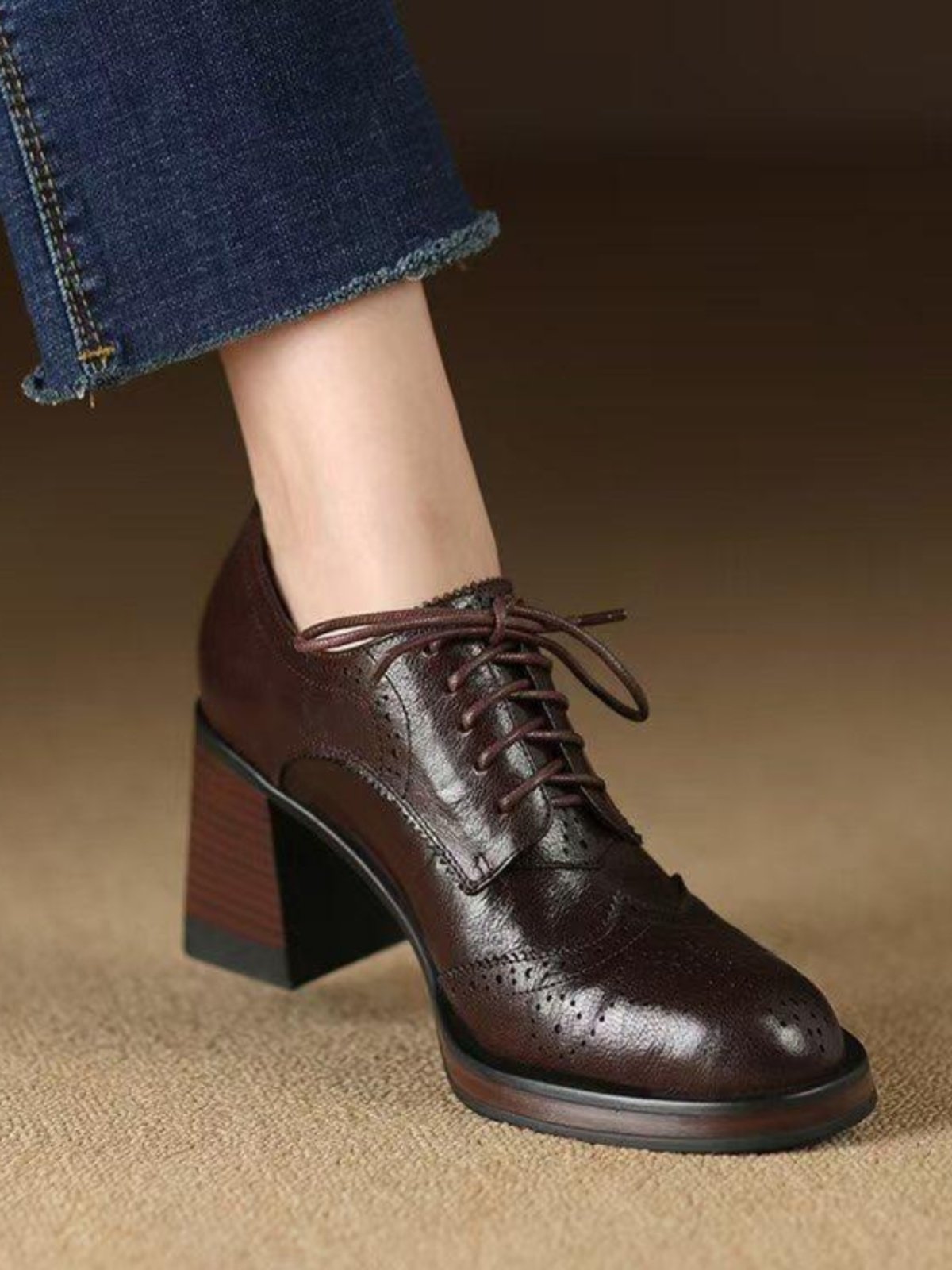Women's British-Style Round-Toe Chunky Heel Pumps | Cross-Tie Strap Dress Shoes