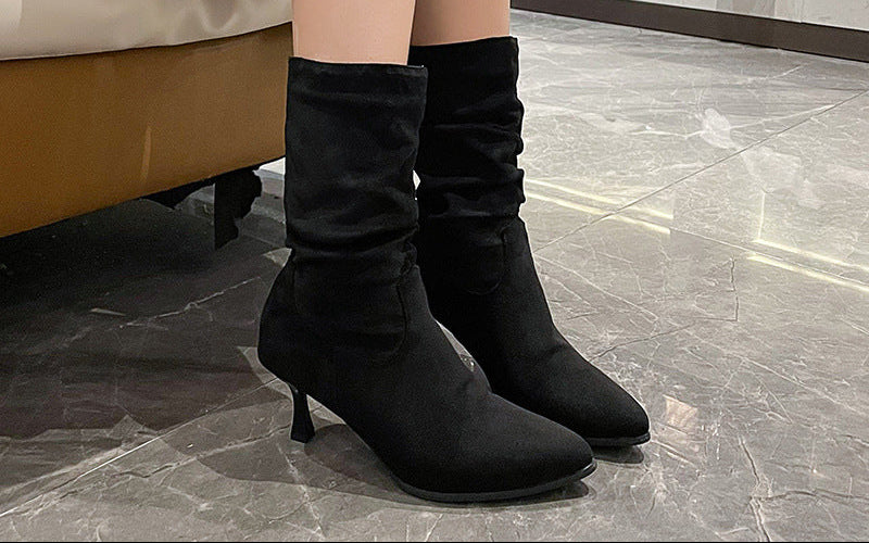 Women's Pointed-Toe Stiletto Ankle Boots – Thickened Winter High Heel