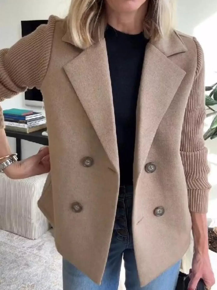 Knit Sleeve Double-Breasted Outerwear Plus