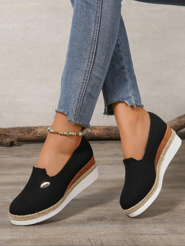 Women's Striped Wedge Platform Sandals - Open Toe Casual Spring Shoes with Chain Detail