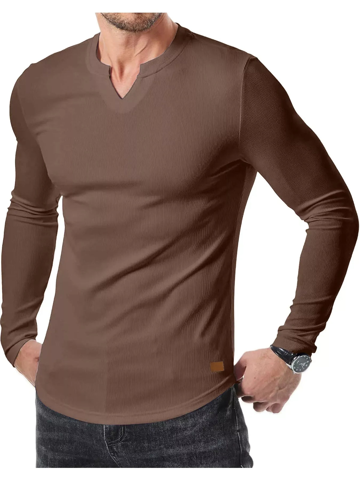 Men's Ribbed Slim-Fit Long-Sleeve Henley — photo 35